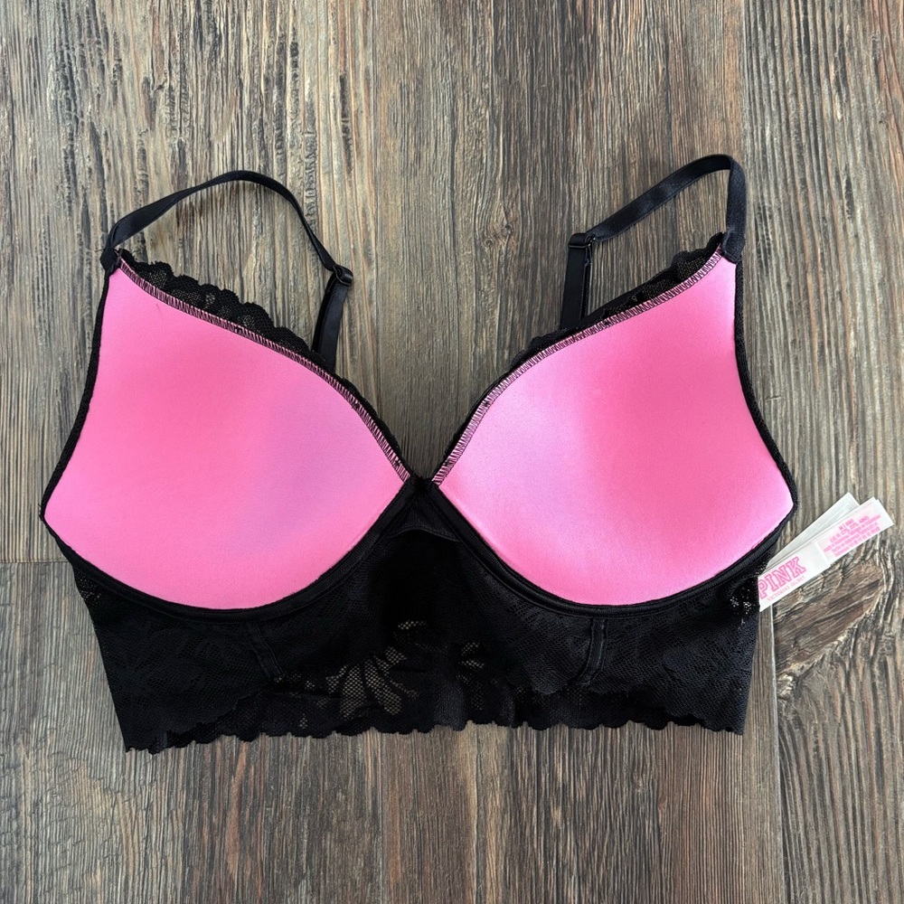 PINK Victorias Secret Convertible Push Up Bralette M Black Lace No Underwire - Picture 12 of 12